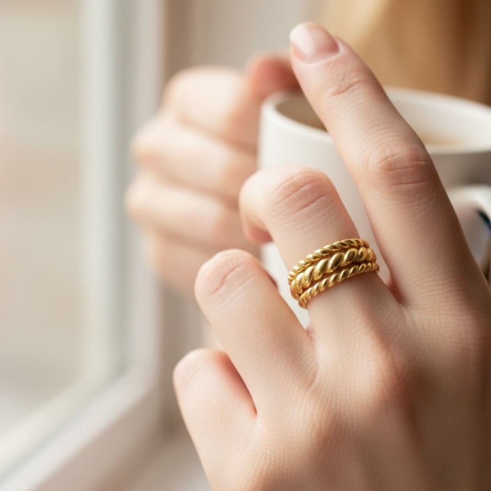 Elegant Gold-Tone Twisted Ring, New In Box